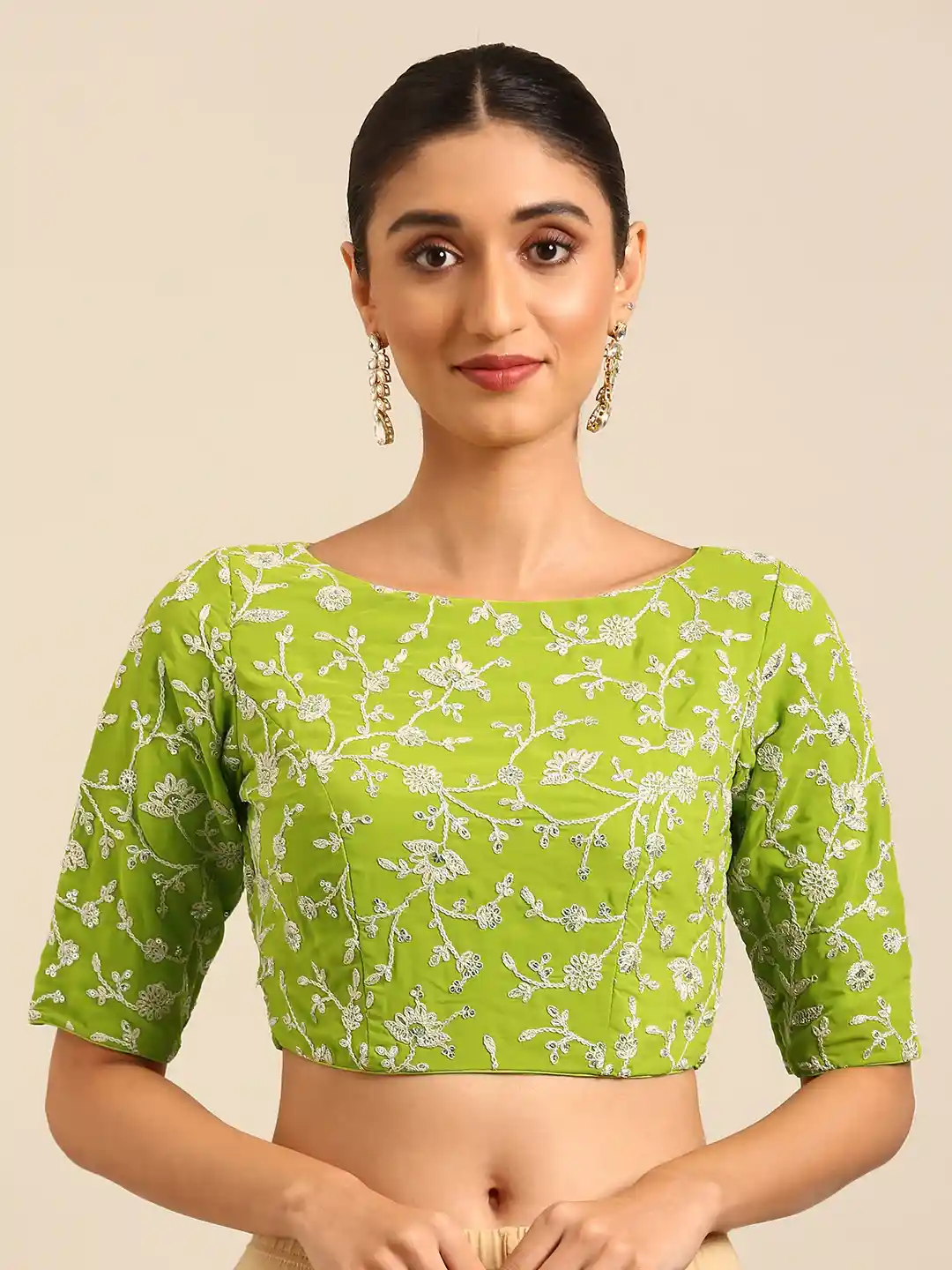 Buy Ethnovog Floral Embroidered Sequinned Boat Neck Georgette