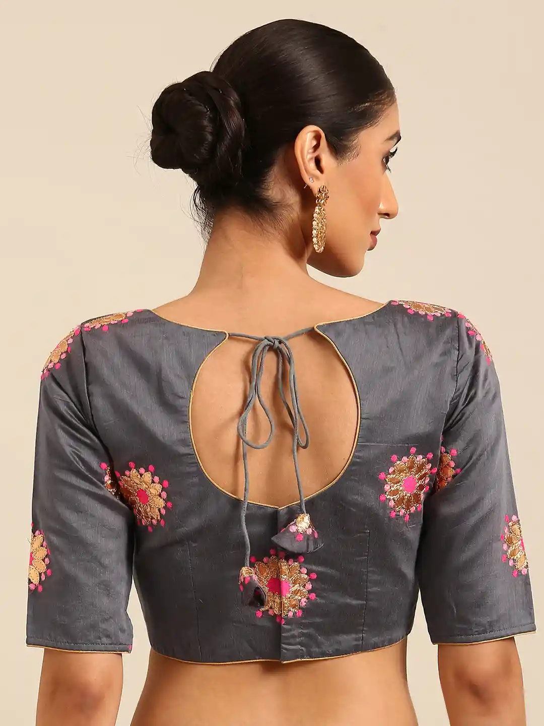 マメ　Floral Embroidery High Neck Blouse High Back Neck Embroidered Blouse Designs - Designer Blouses 2018