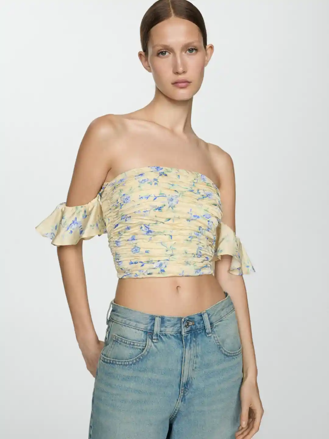 Crop Shirt Smocked Off Shoulder Crop Top RUFFLE OFF SHOULDER