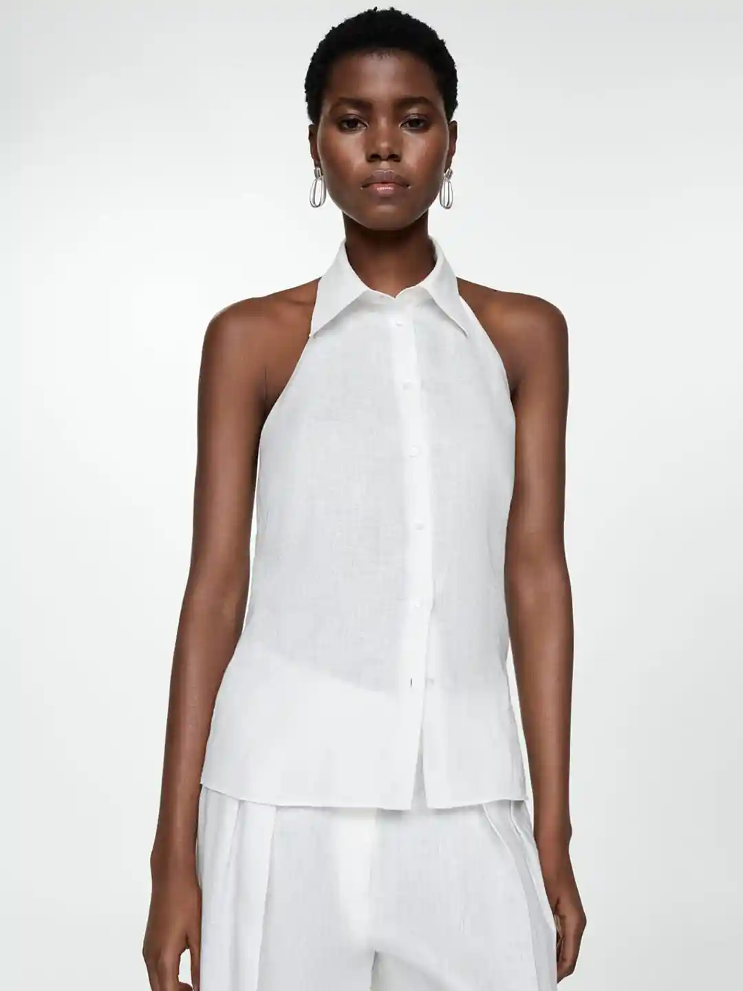 Buy MANGO Halter Neck Linen Open Back Shirt Style Top Tops for
