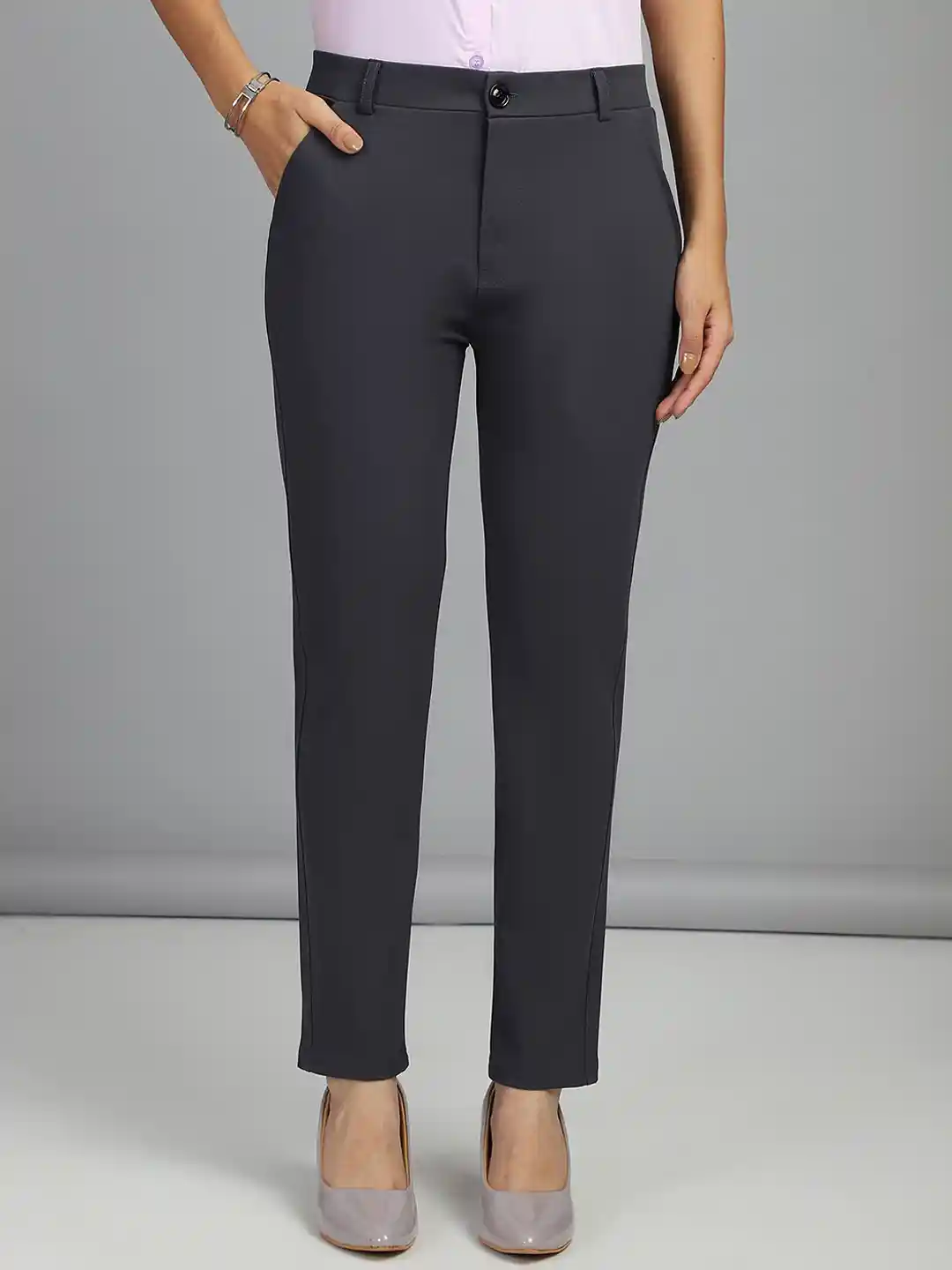 Buy FITHUB Women Slim Fit High-Rise Formal Trousers Trousers for