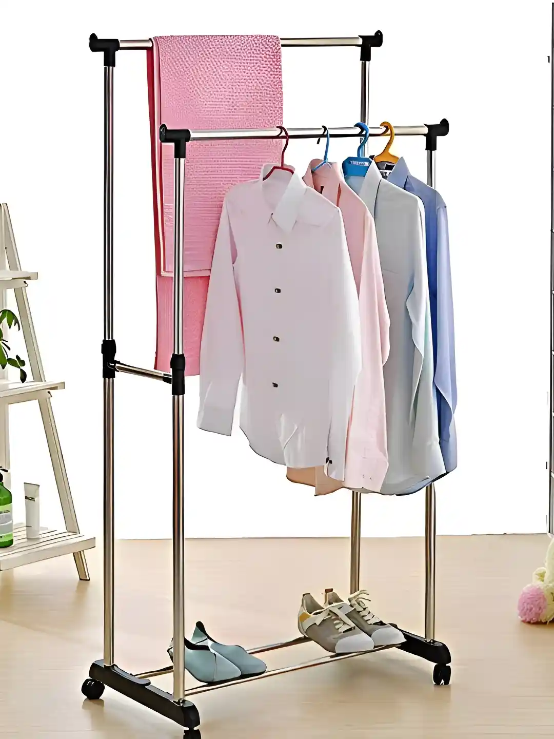Buy KriShyam Steel Double-Pole Clothes Hanger Stand Hooks and