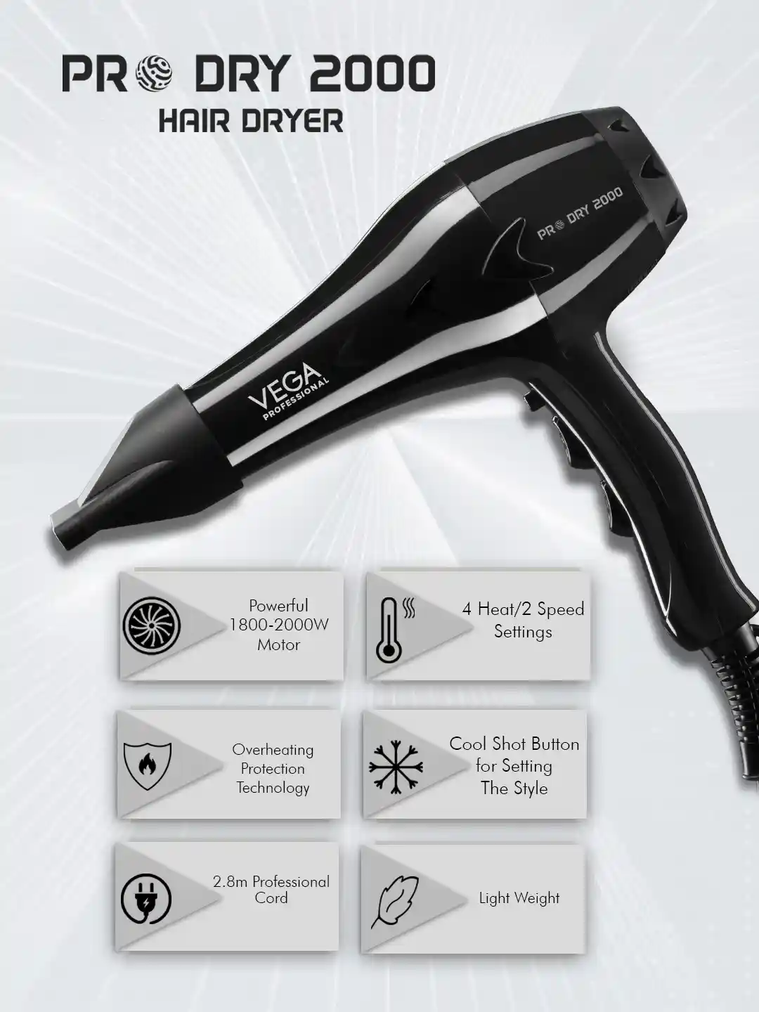 Buy VEGA PROFESSIONAL Pro Dry 2000 Watts Hair Dryer wih Diffuser