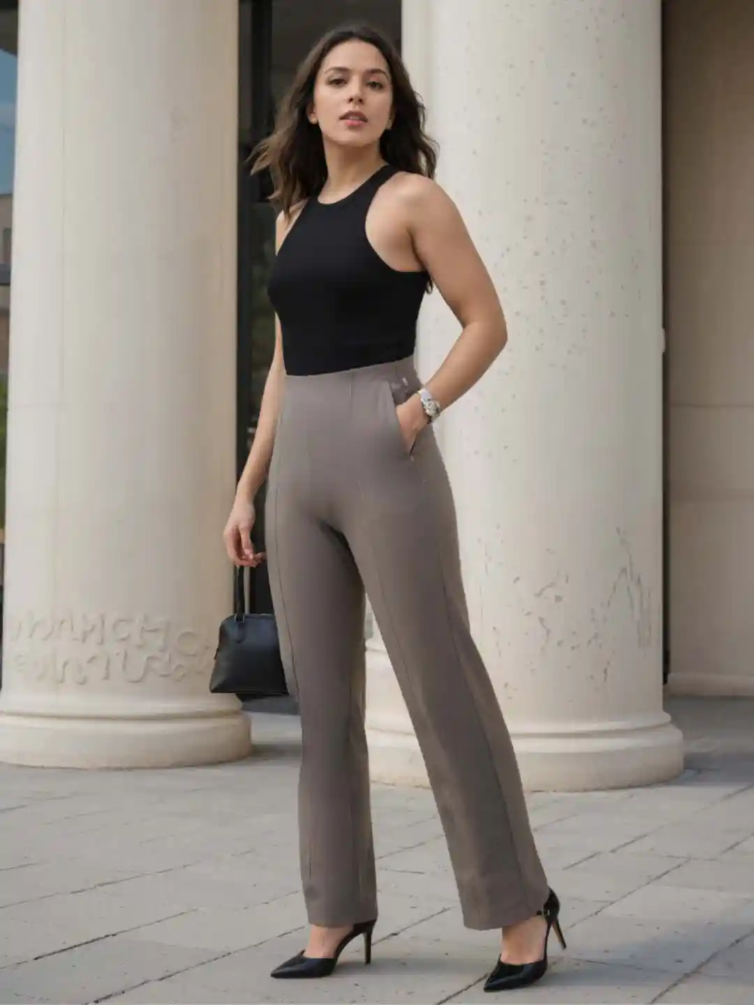 Blissclub Women Ultimate Straight Fit High-Rise Pleated Trouser Tall Variant