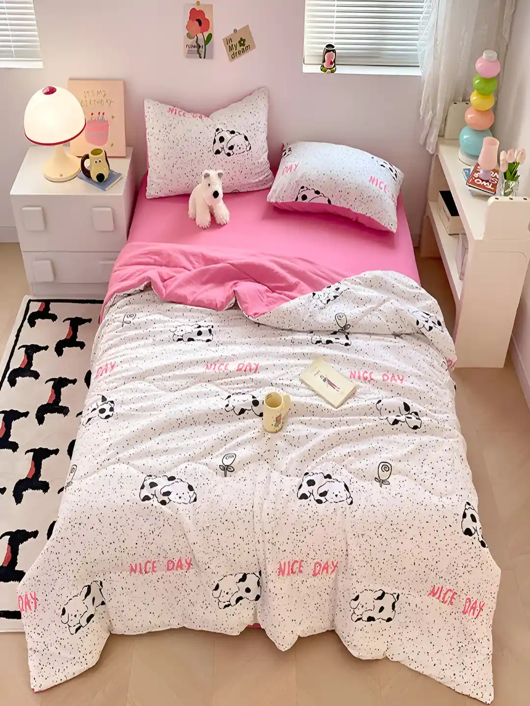 Buy JC HOME Pink White Pieces Cartoon Characters Double Queen