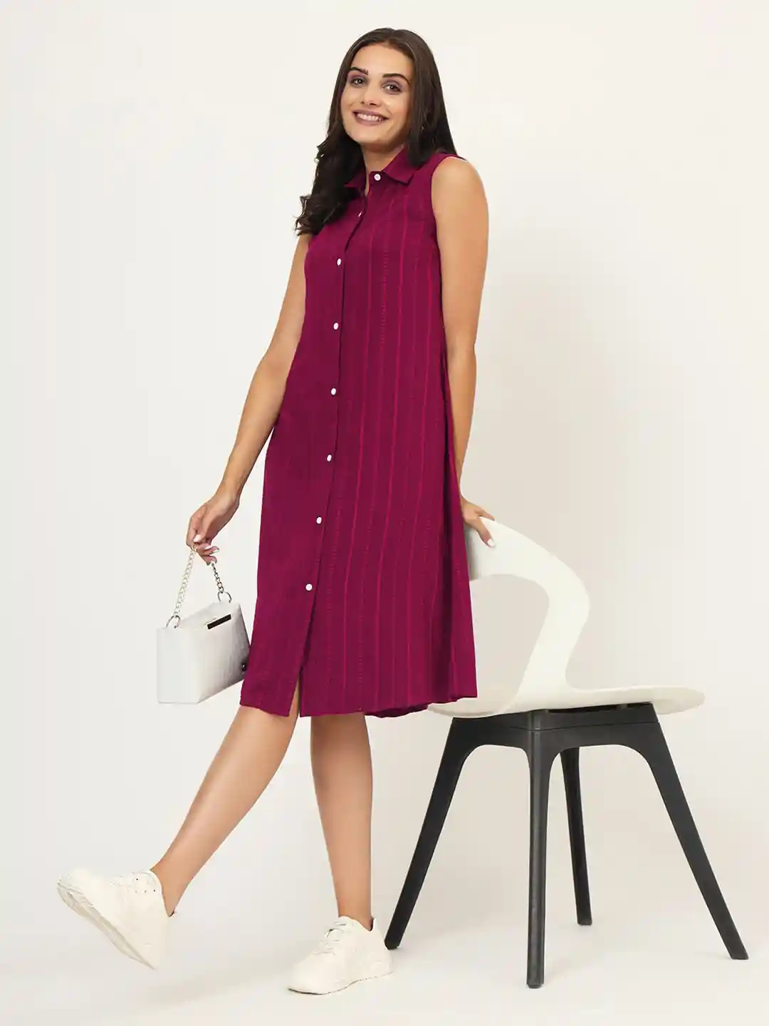 CHARMGAL Striped Sleeveless Shirt Dress