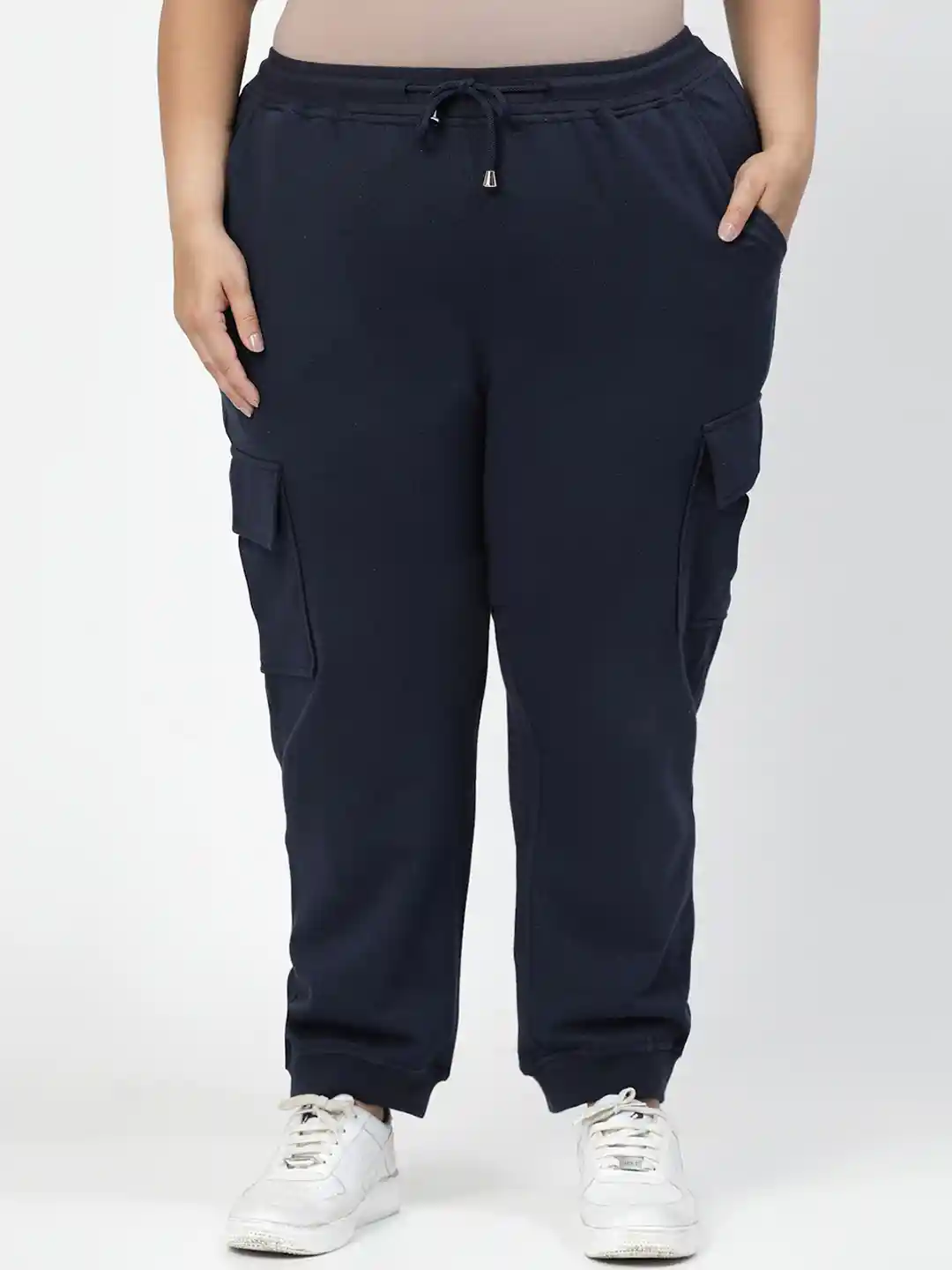 Navy Cotton Plus Size Navy Blue Cargo Pants Wide Leg Cargo Capri
