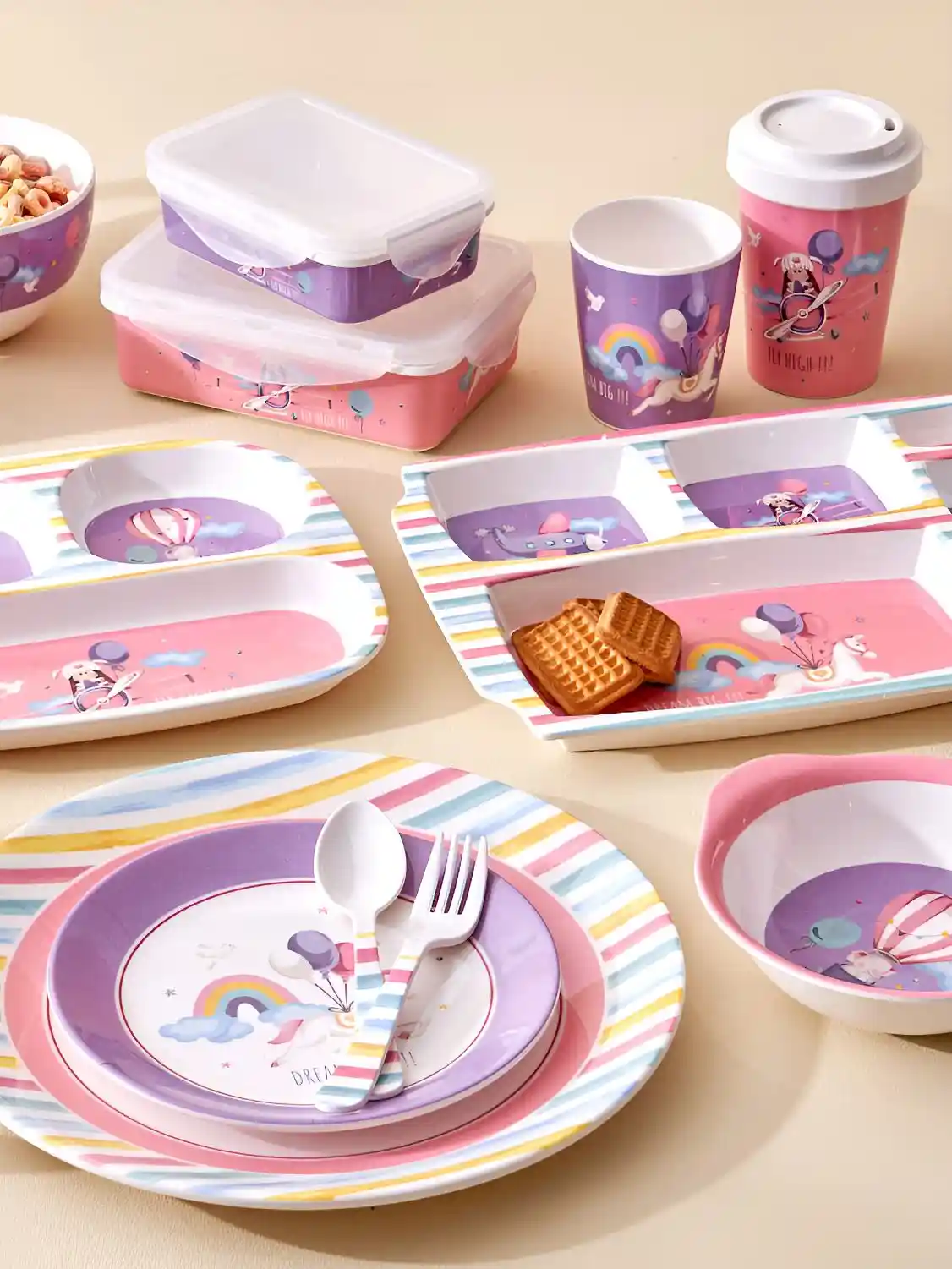 Buy Home Centre Kids Printed White Pink Melamine Dinner Plates