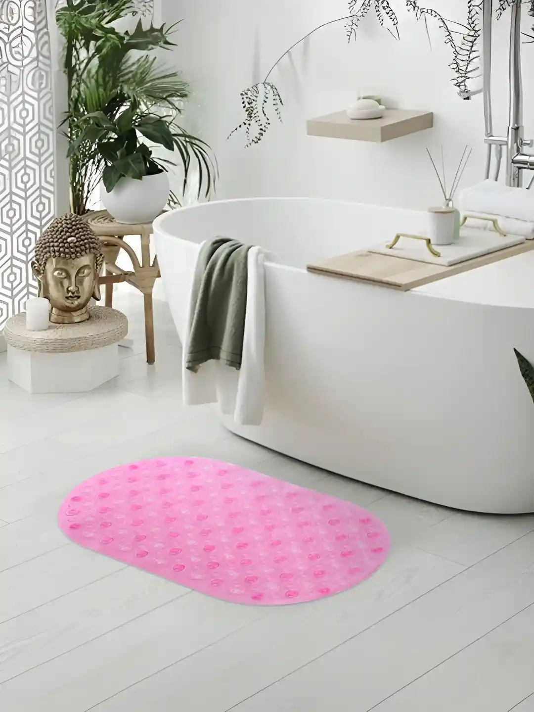 Buy SAVYA HOME Pink Anti Skid Rubber 210 GSM Polyester Bath Mat