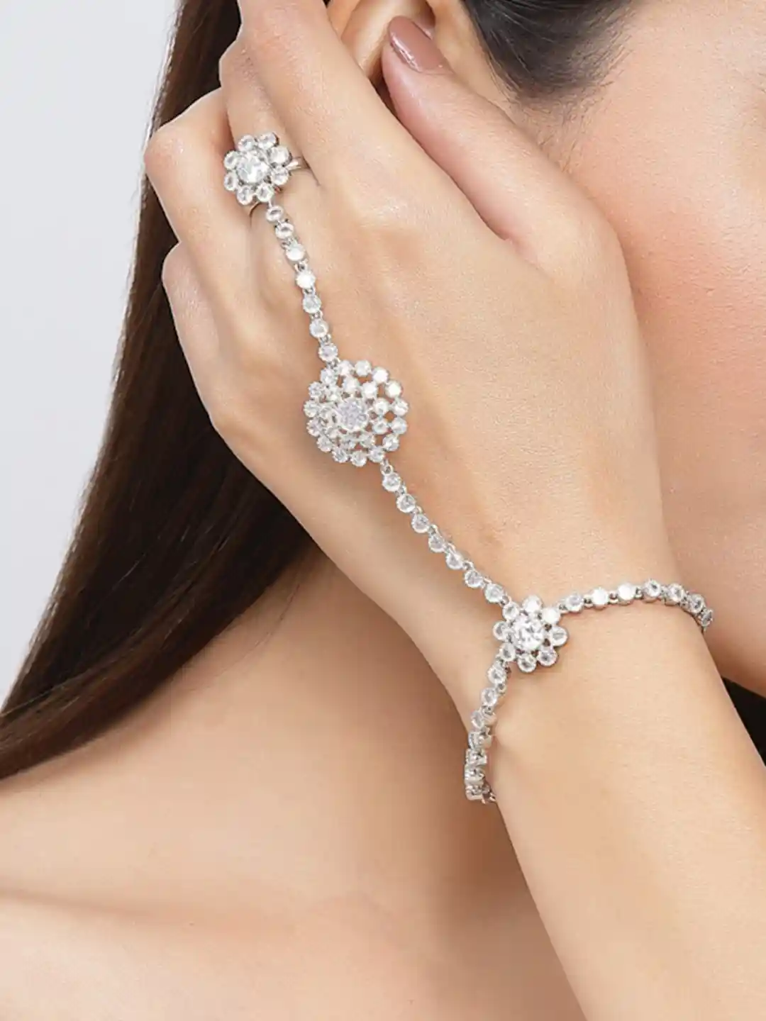 Buy Anouk White Rhodium-Plated American Diamond-Studded Brass Ring