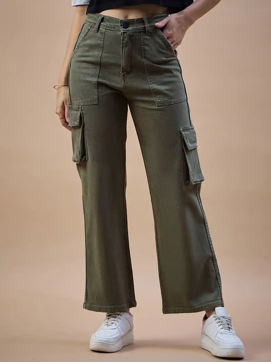 Buy The Roadster Lifestyle Olive Green Women High-Rise Wide