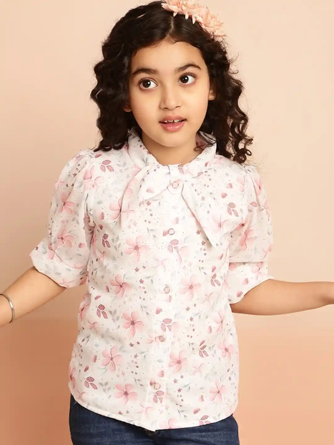 Buy BAESD Girls Floral Print Puff Sleeves Georgette Shirt Style