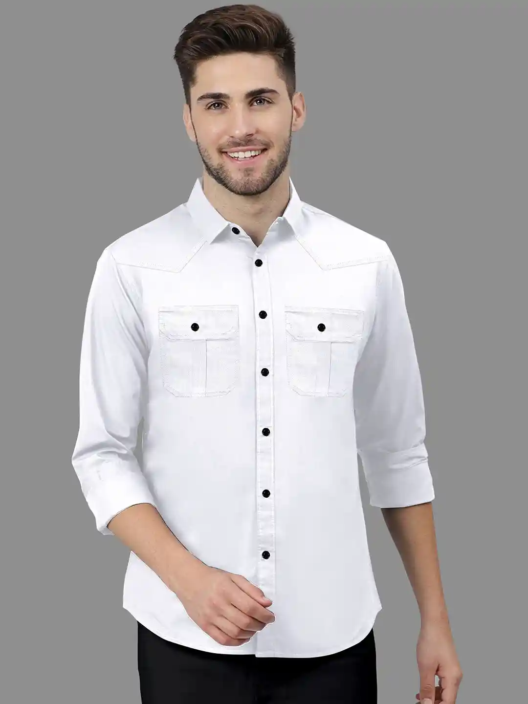 KHUSHI CREATION Classic Cotton Casual Double Pocket Shirt