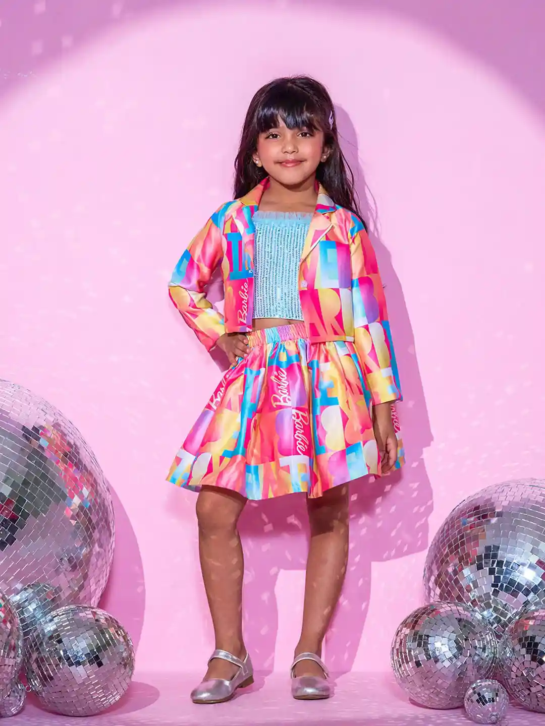 Buy LIL DRAMA Girls Barbie Round Neck Printed Top with Skirt