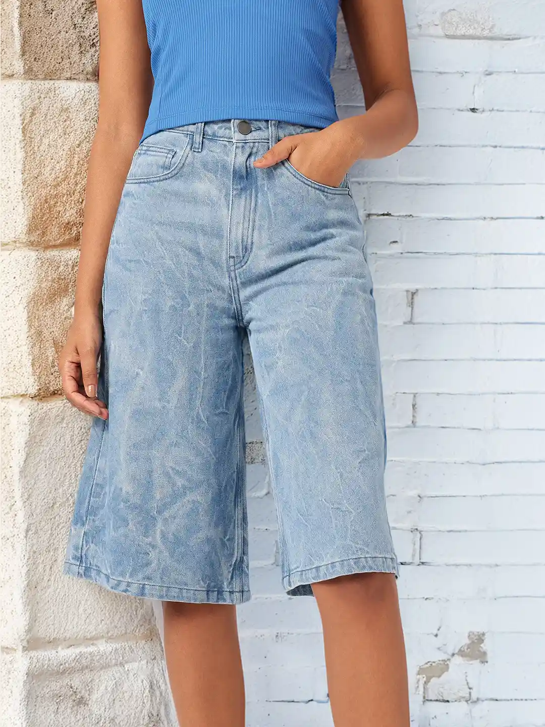 Buy DressBerry Women Urban Street Crinkle Effect Washed Knee