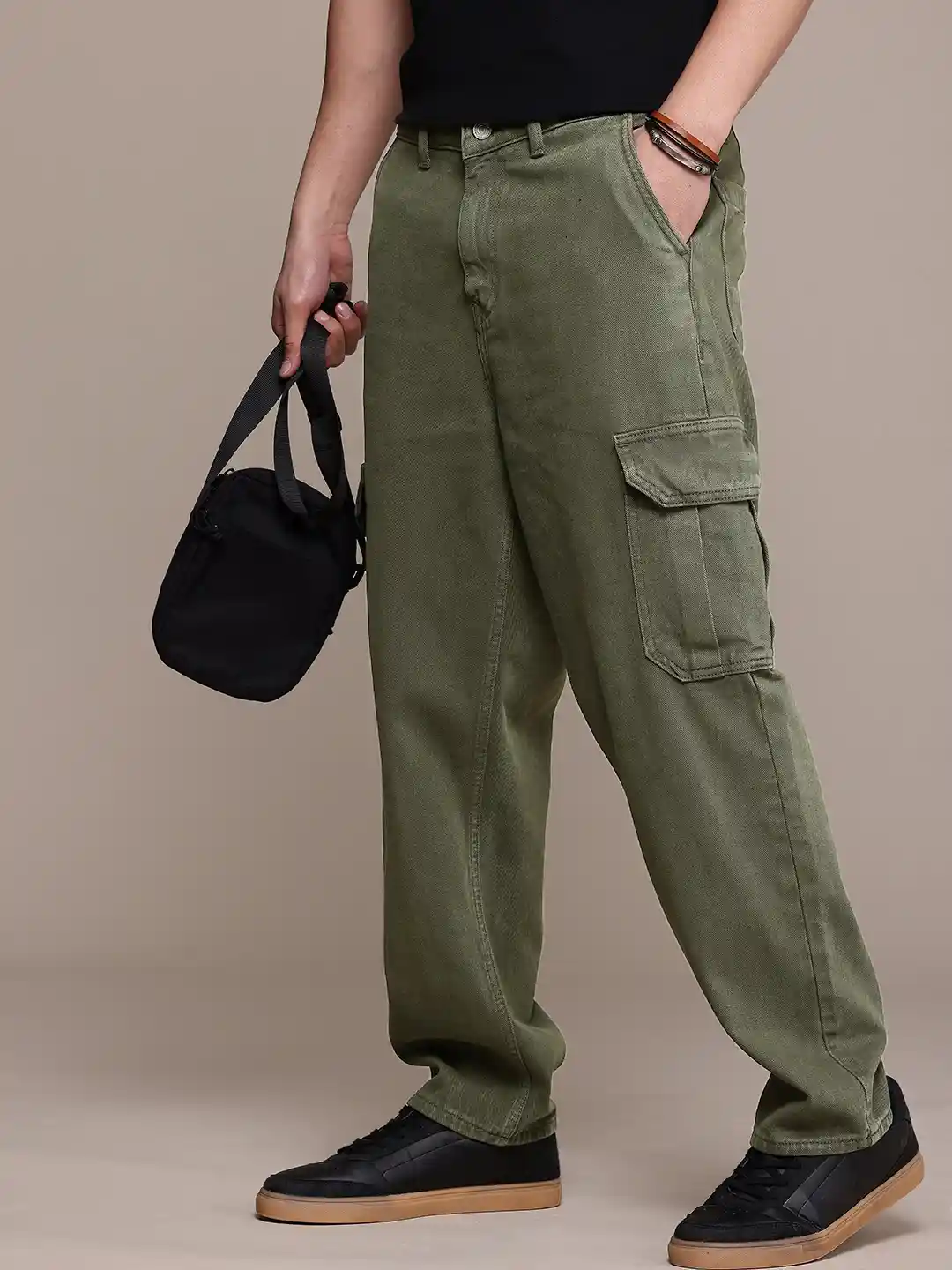 Brown Olive Green Jeans Men's Style FCUK Men Loose Fit Cargo