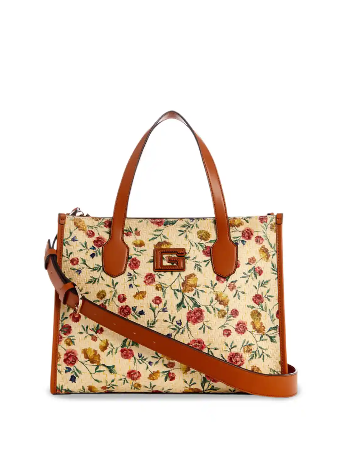 GUESS Women Floral Printed Shopper Sling Bag with Fringed
