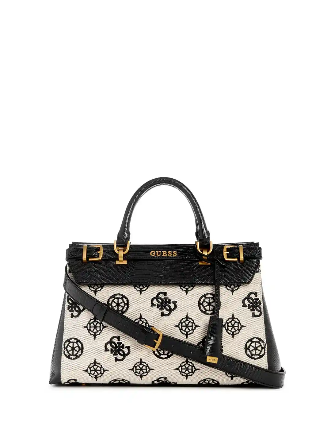 Buy GUESS Printed Structured Handheld Bag with Cut Work Handbags