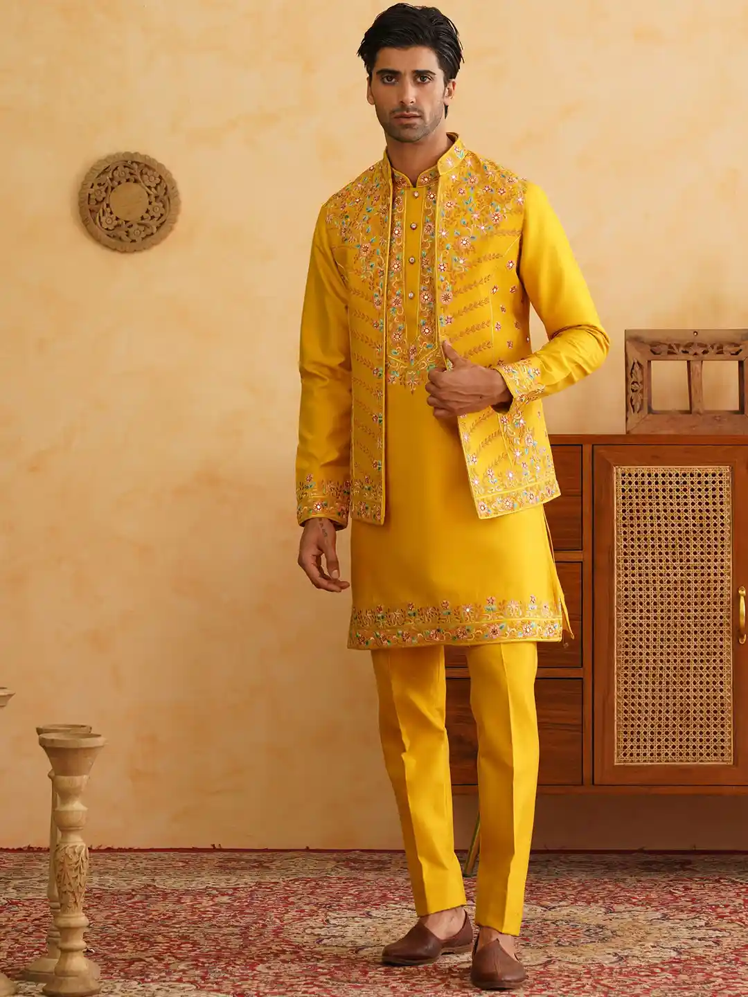 Buy Denis Parkar Men Mirror Work Embroidered Kurta with Pyjamas