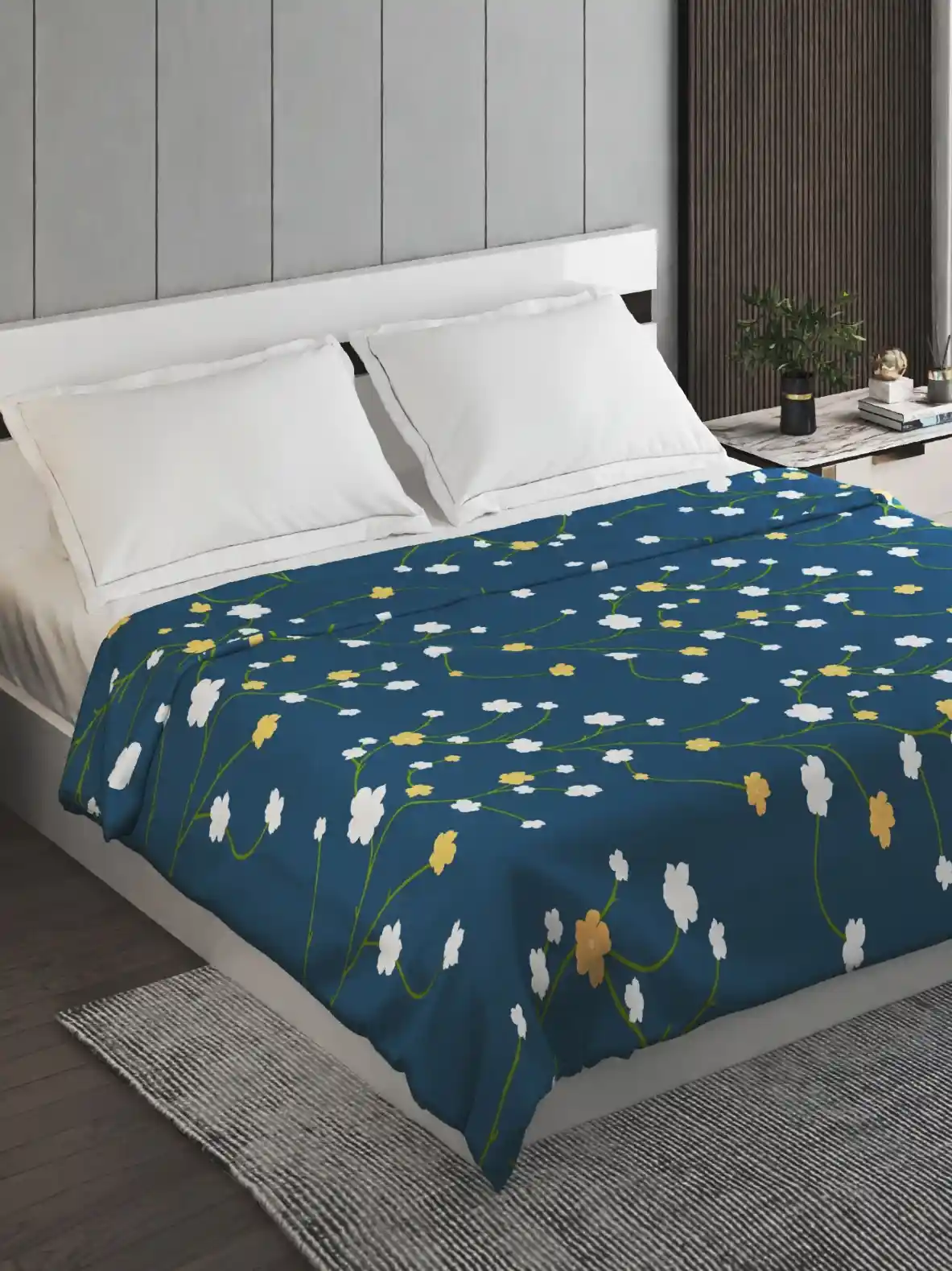 Buy Home Centre Blue White Floral Microfiber 110 GSM Double Bed