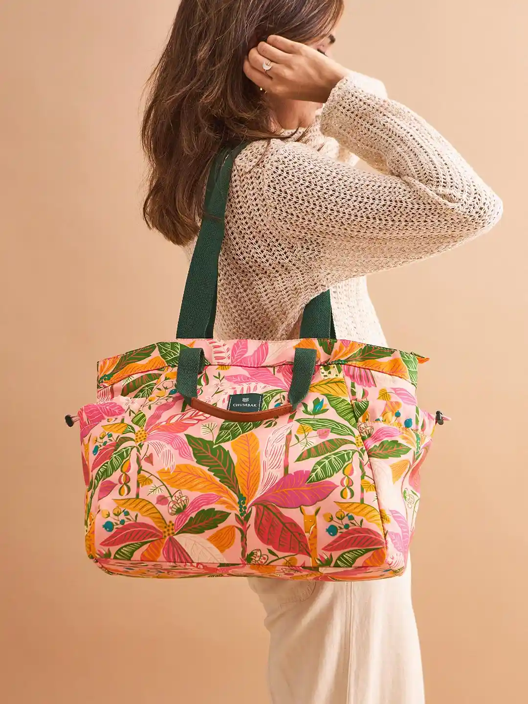 Buy Chumbak Floral Printed Shopper Tote Bag Handbags for Women - Main Image