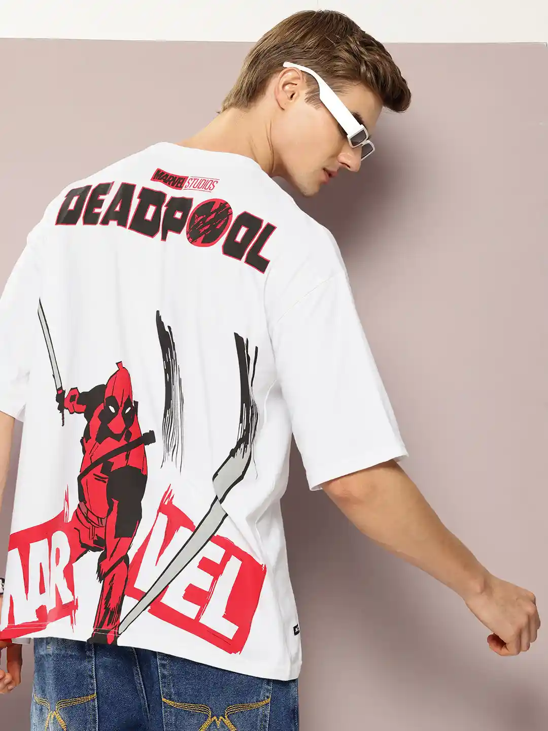 Kook N Keech Marvel Men Deadpool Printed Drop-Shoulder Sleeves Oversized  T-shirt