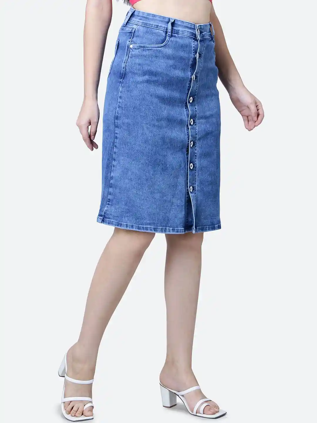 Buy FCK-3 Women Denim Knee Length Skirt - Skirts for Women