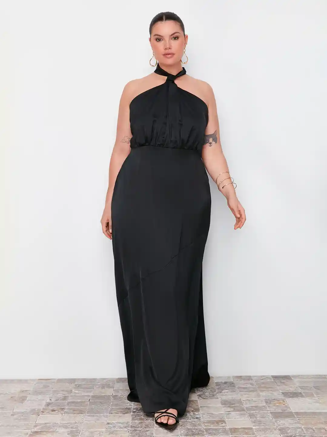 Dress Halter Top Broad Shoulders Black Ribbed Halterneck Tie Back