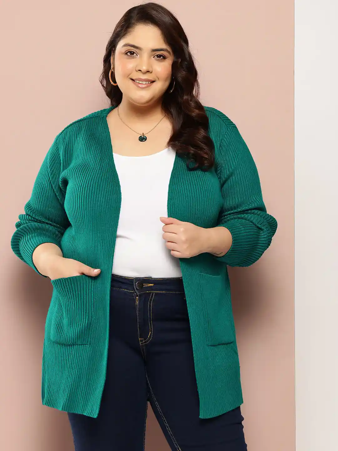 Buy Sztori Plus Size Longline Front-Open Sweaters Sweaters for