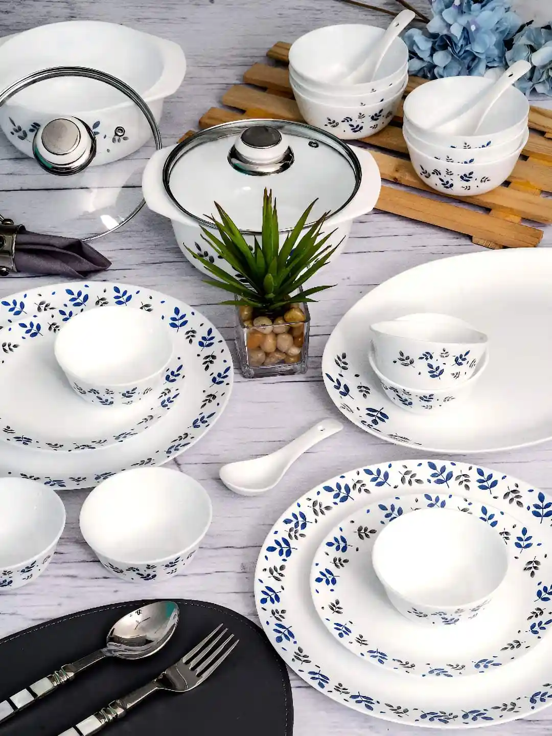 Opal Ware Grey And White Crockery Set Larah By Borosil Moon Series