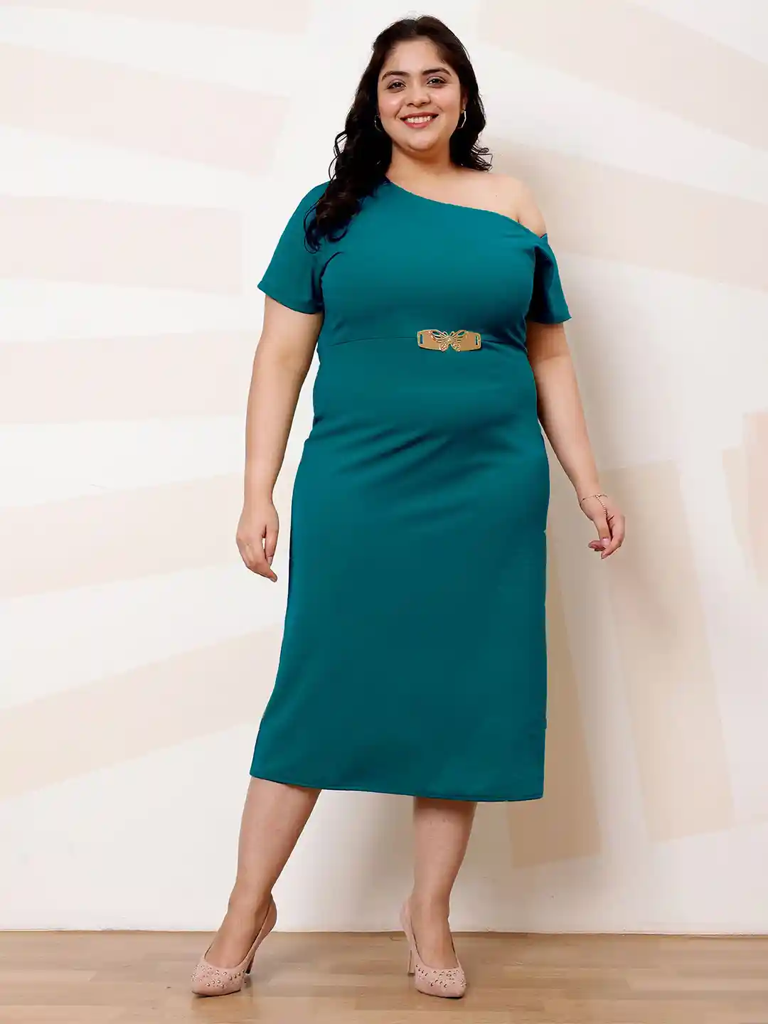 Buy Athena Ample Scuba Plus Size One Shoulder A-Line Midi Dress