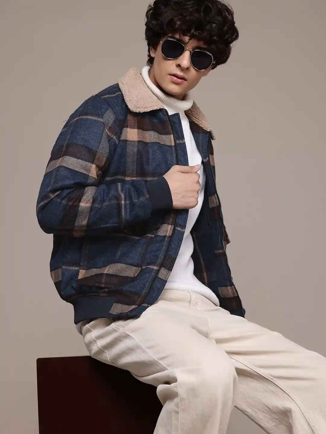 Buy The Roadster Lifestyle Checked Bomber Jacket Jackets for