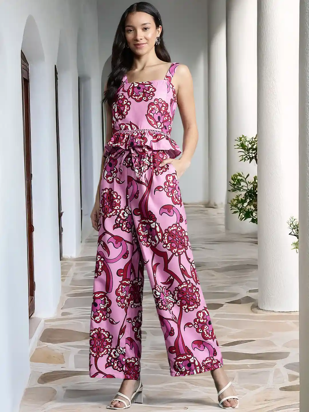 Buy DressBerry Women Floral Printed Smocked Top with Trousers Co