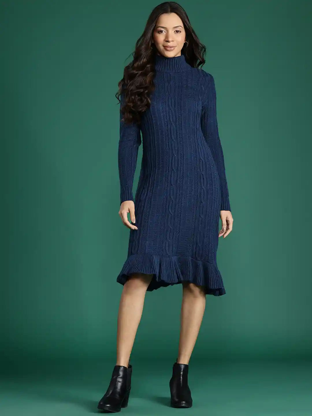 Midi Dresses Womens Winter Cocktail Dresses DressBerry Pure Acrylic  Self-Design Knitted Midi Winter Dress