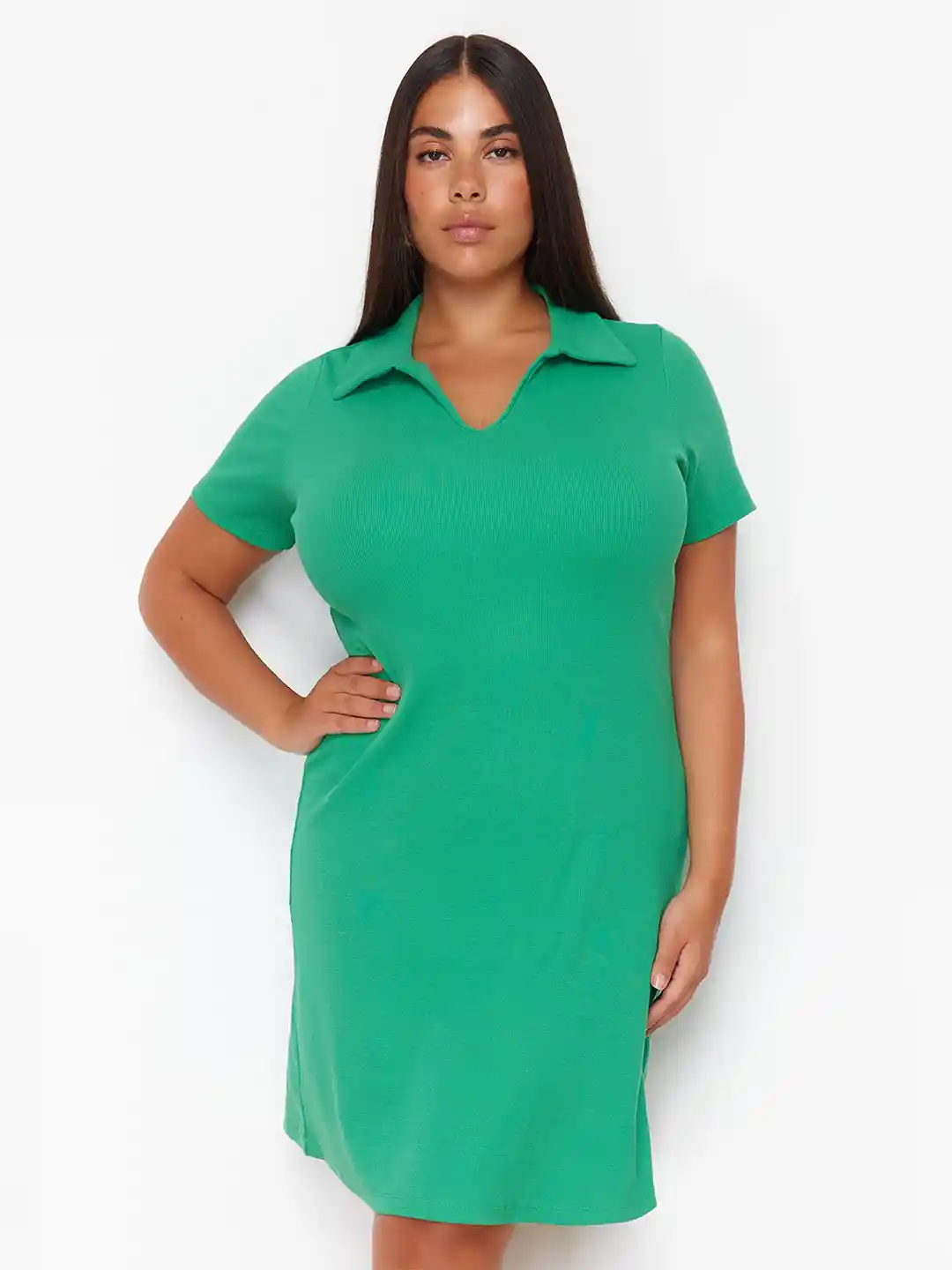 Buy Trendyol Women Plus Size Shirt Collar Cotton T-shirt Dress