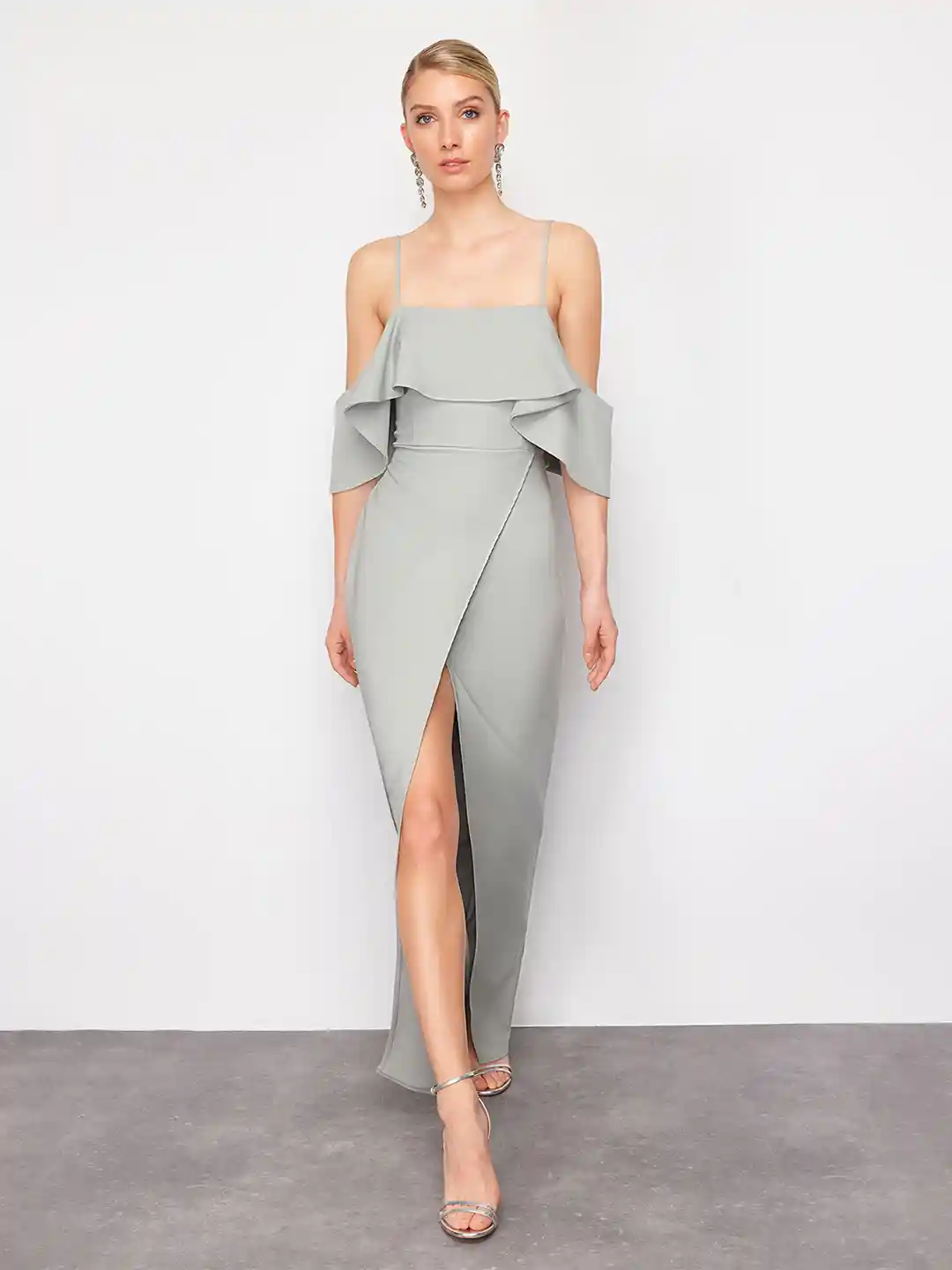 Womens Dresses Grey Off The Shoulder Maxi Dress Trendyol Off