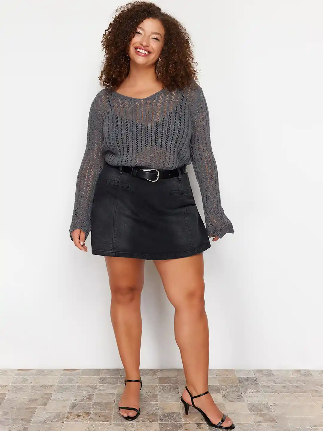 Buy Trendyol Women Plus Size Washed Pure Cotton Mini Denim Skorts