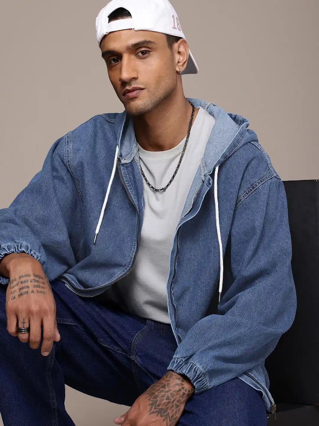 Hoodie Denim Jacket With Cap For Men Oversized Hooded Denim Jacket