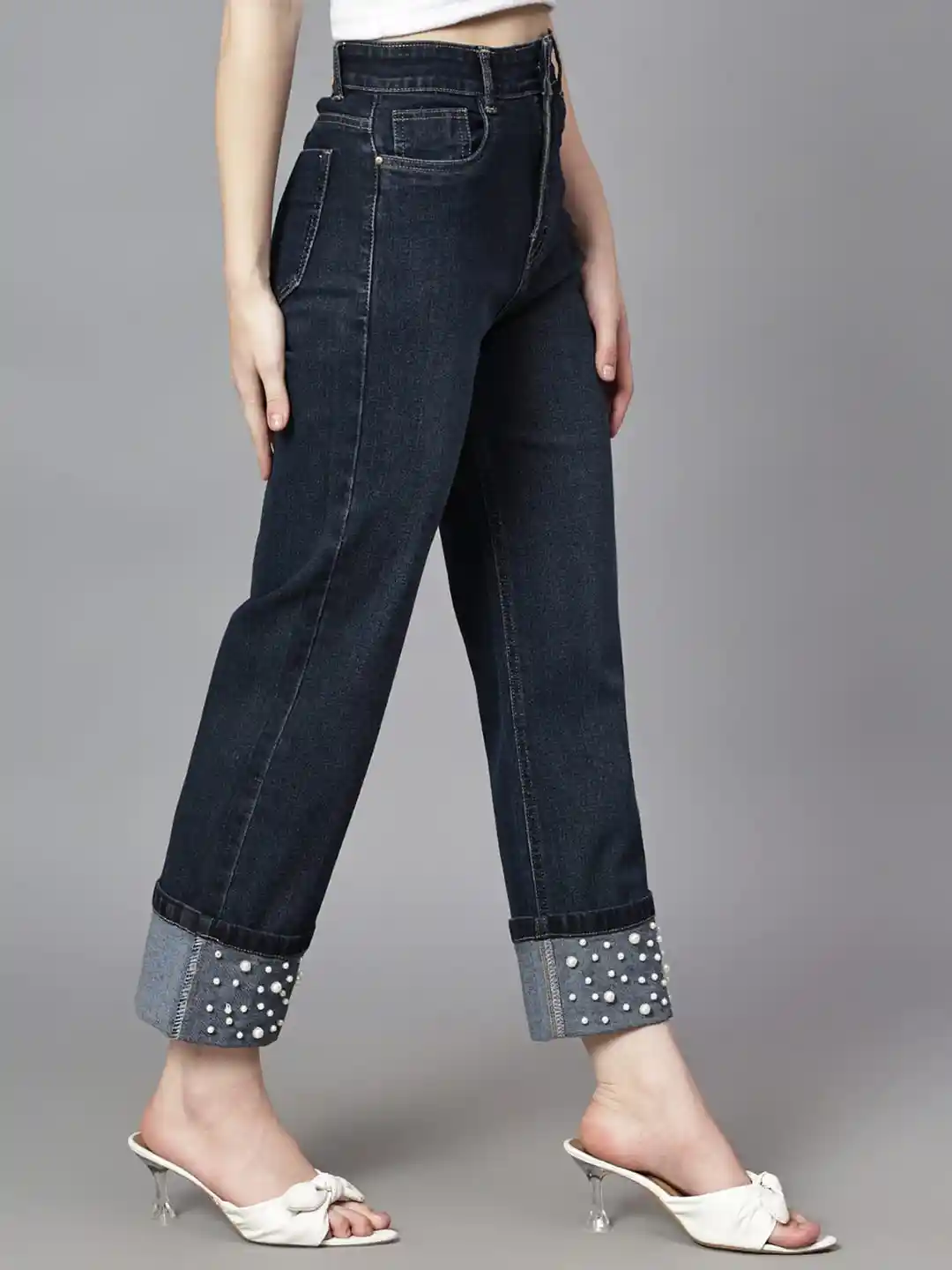 Buy FASHIONFIBRE Women Pearl Design Clean Look Dark Shade Straight