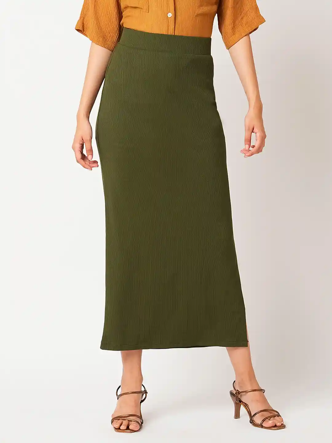 Buy Globus High-Rise Self Design Straight Pencil Maxi Skirt