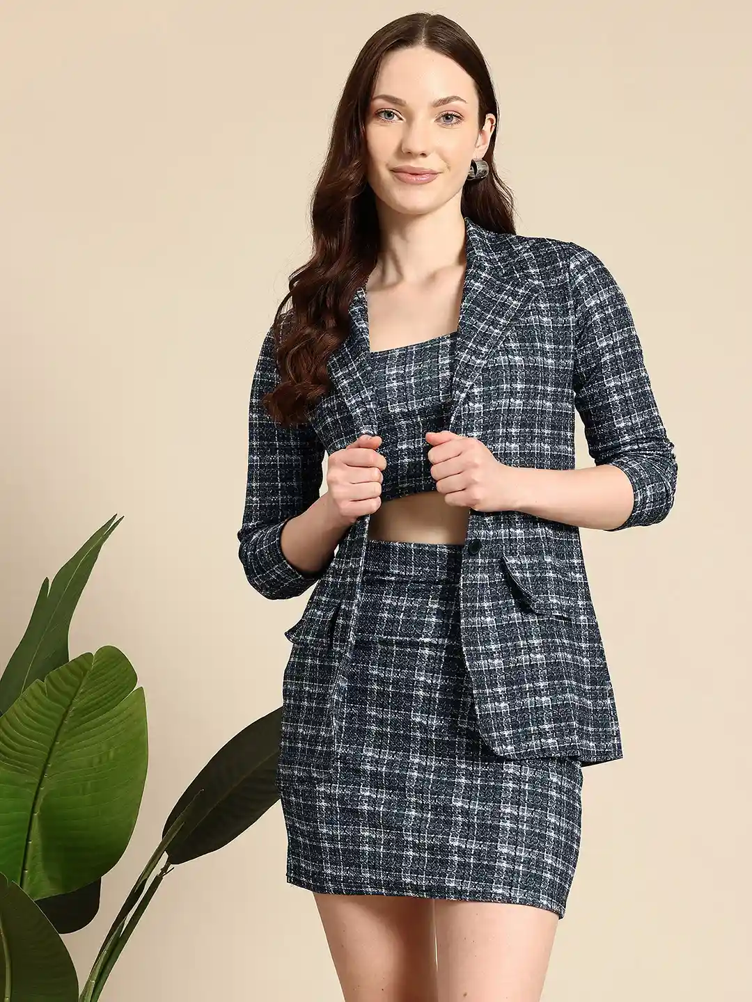 Buy Mast Harbour Checked Top With Skirt Blazer Co-Ords for