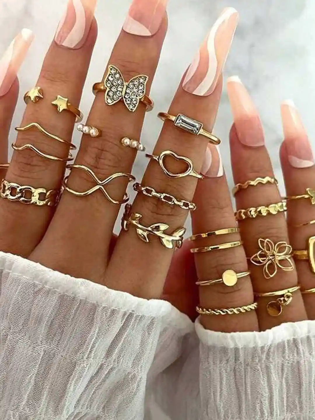 Buy Jewels Galaxy Set of 23 Gold Plated Artificial Stones Finger