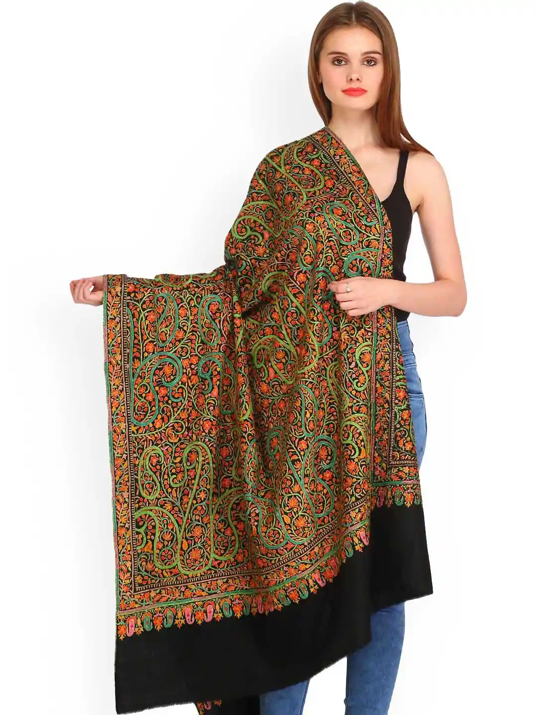 Buy Exotic India Phantom Black Papier Mache Hand-Embroidered Pure