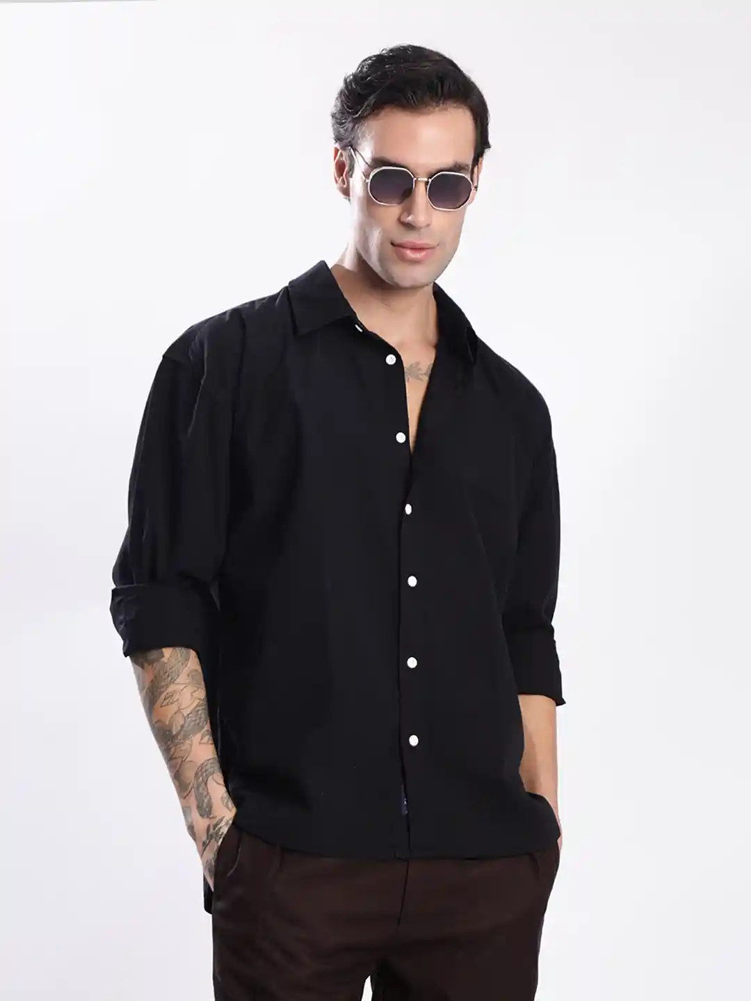 The Roadster Lifestyle Black Oversized Pure-Cotton Casual Shirt