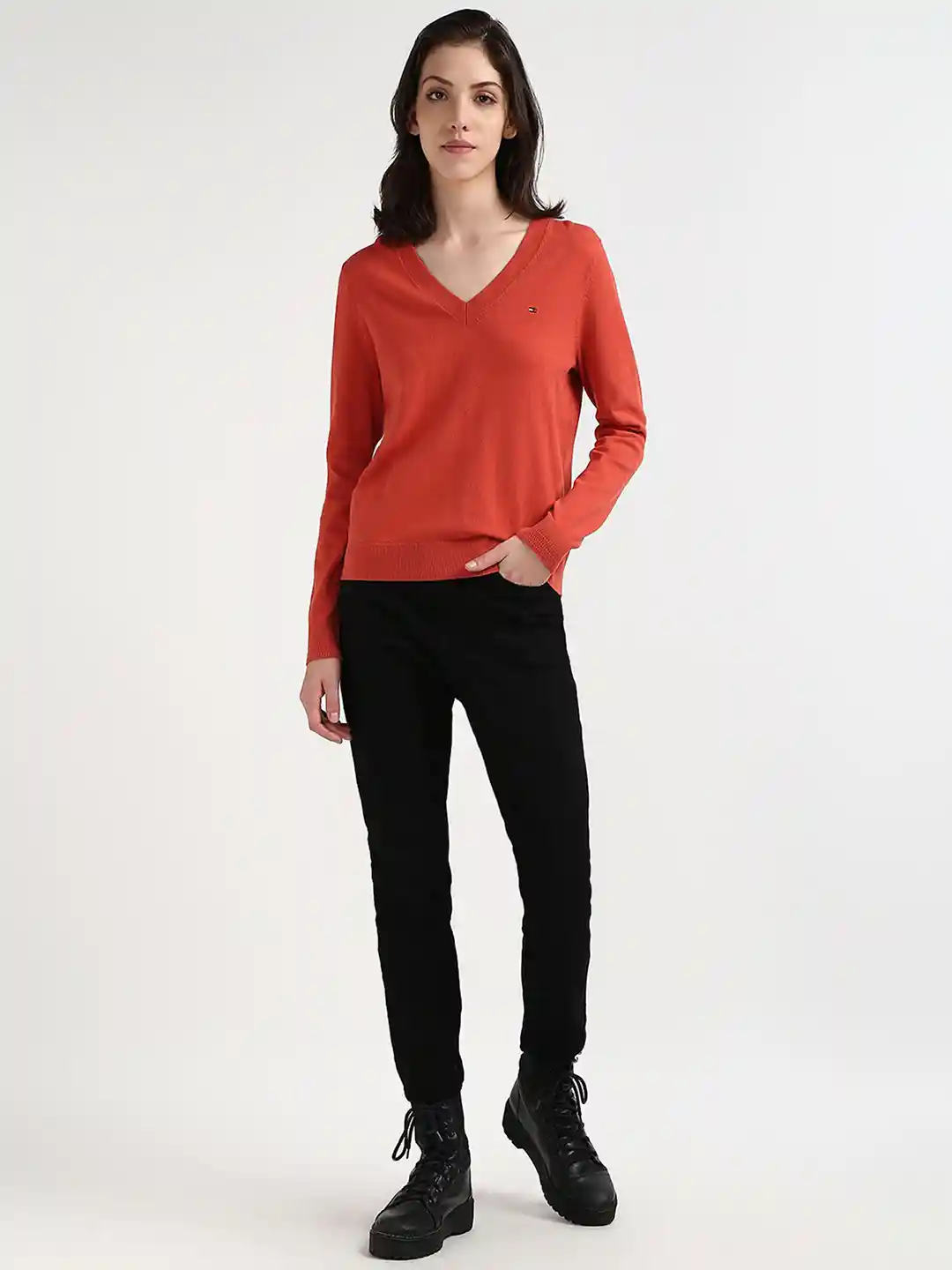 Tommy Hilfiger V-Neck Long Sleeves Organic Cotton Pullover Sweaters