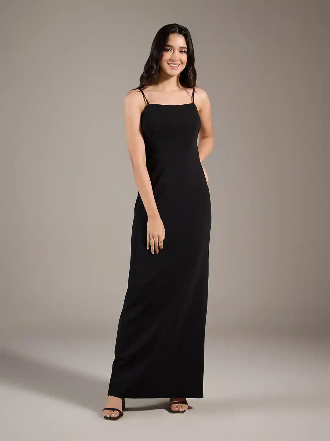 Buy 20Dresses Black Shoulder Straps Sleeveless Party Maxi Dress