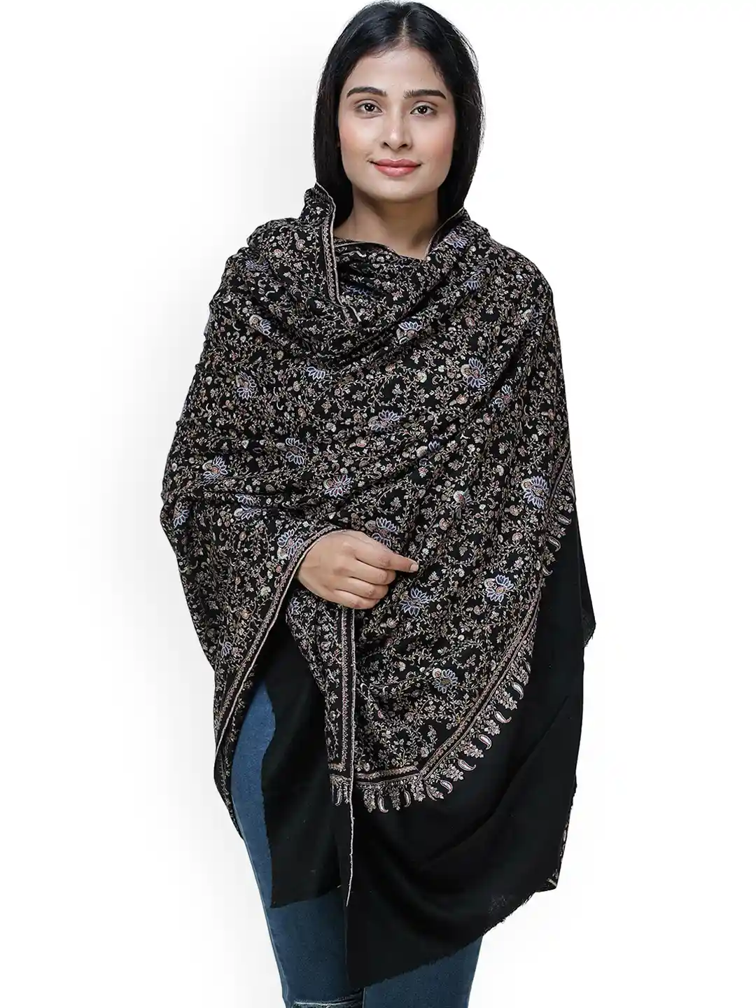 Buy Exotic India Jet Black Intricate Needle Hand Embroidered