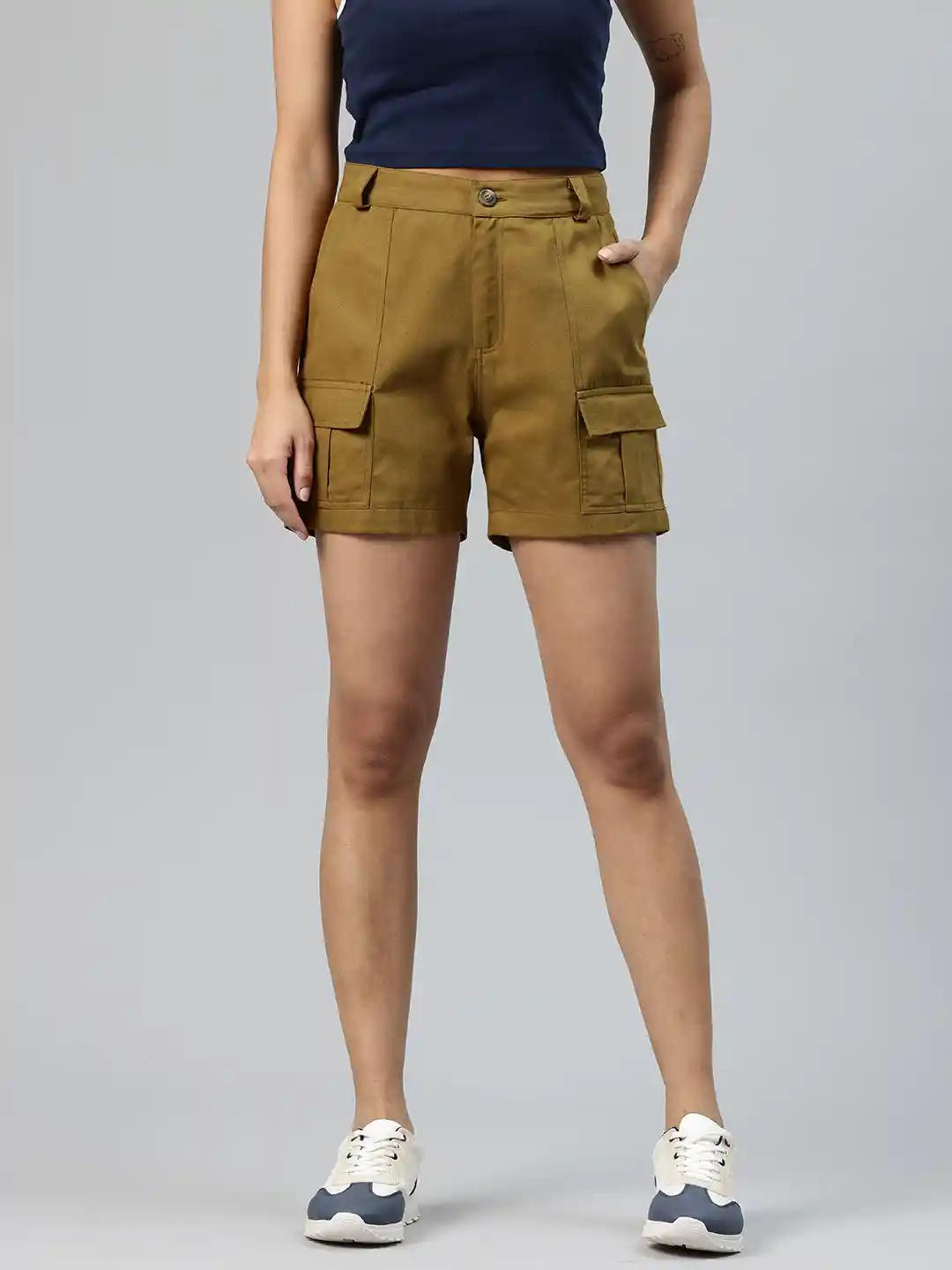 Popnetic High-Rise Pure Cotton Cargo Shorts