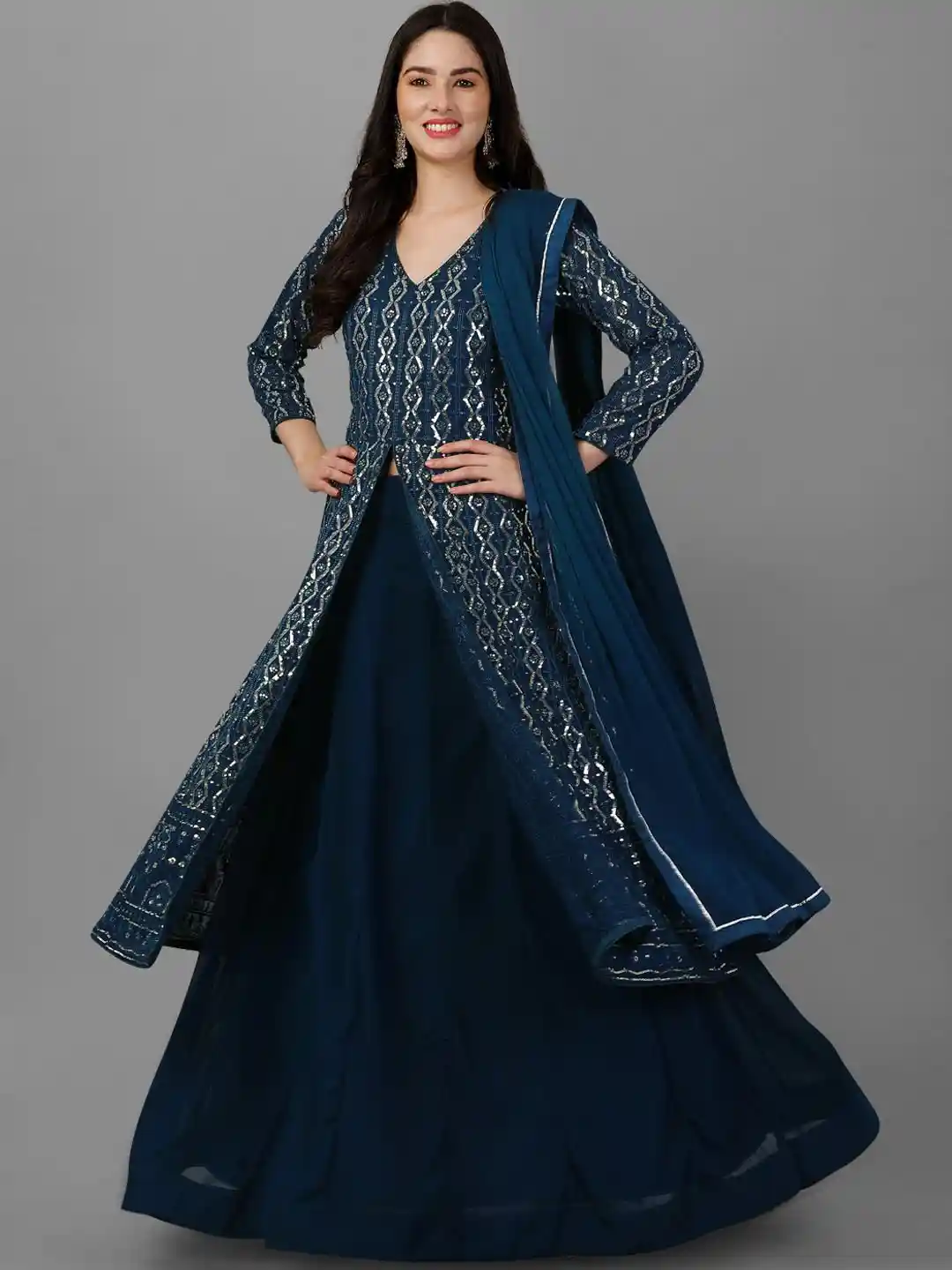 Buy Trendmalls Alina Cut Geometric Embroidered Sequinned High Slit