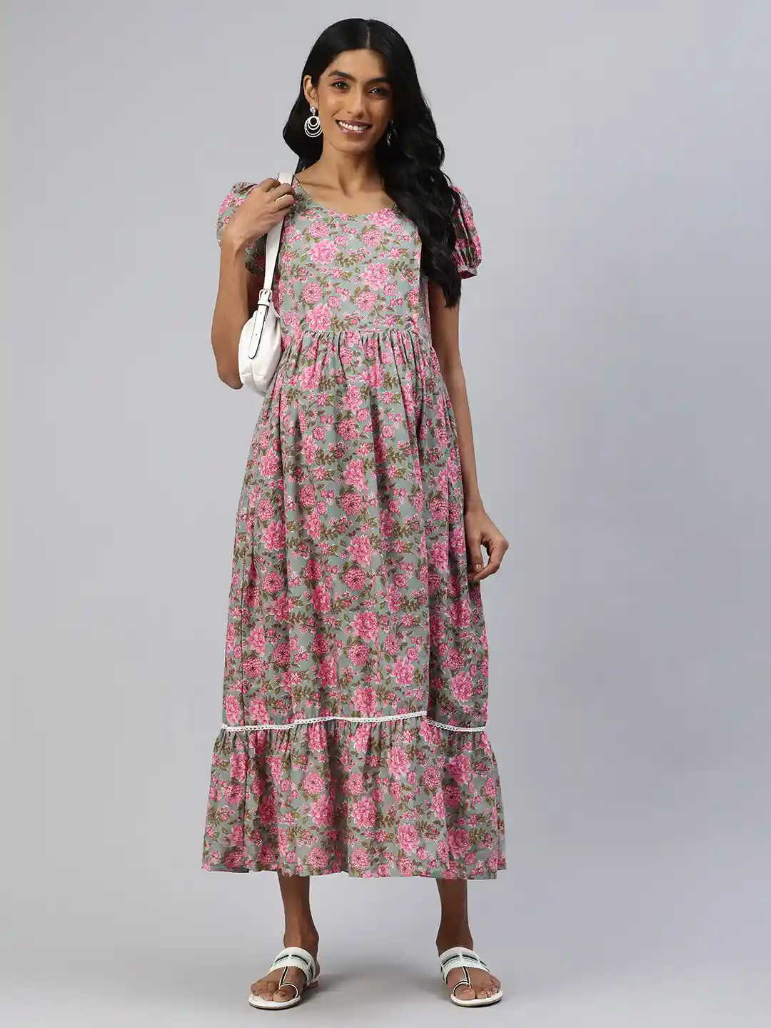 Buy Swishchick Round Neck Short Puff Sleeves Floral Print